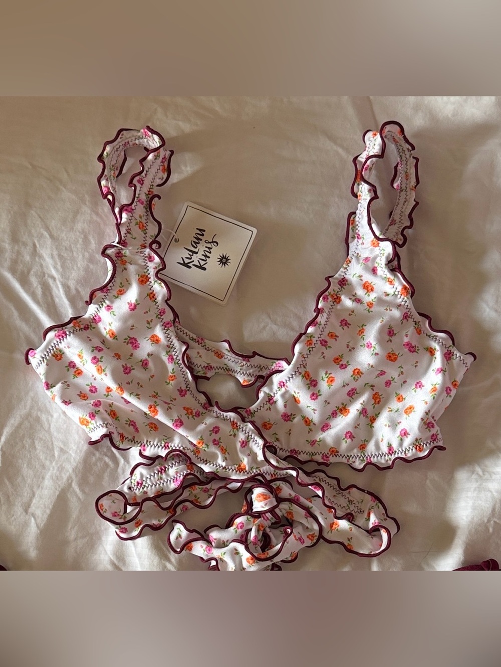 Kulani Kinis Lettuce Edge Wrap Bikini Top NWT  - Rosie Posie size small